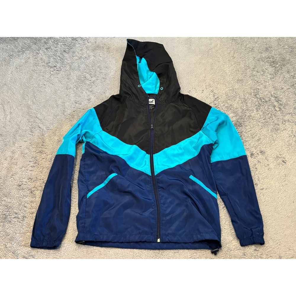 Beautiful Giant Mens Windbreaker Jacket Blue Black Colorblock Full Zip Hooded M